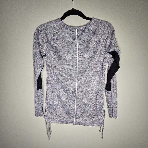 Free Country Activewear Long Sleeve Shirt Sz S Heathered Grey Ruched Side Ties - Picture 2 of 5